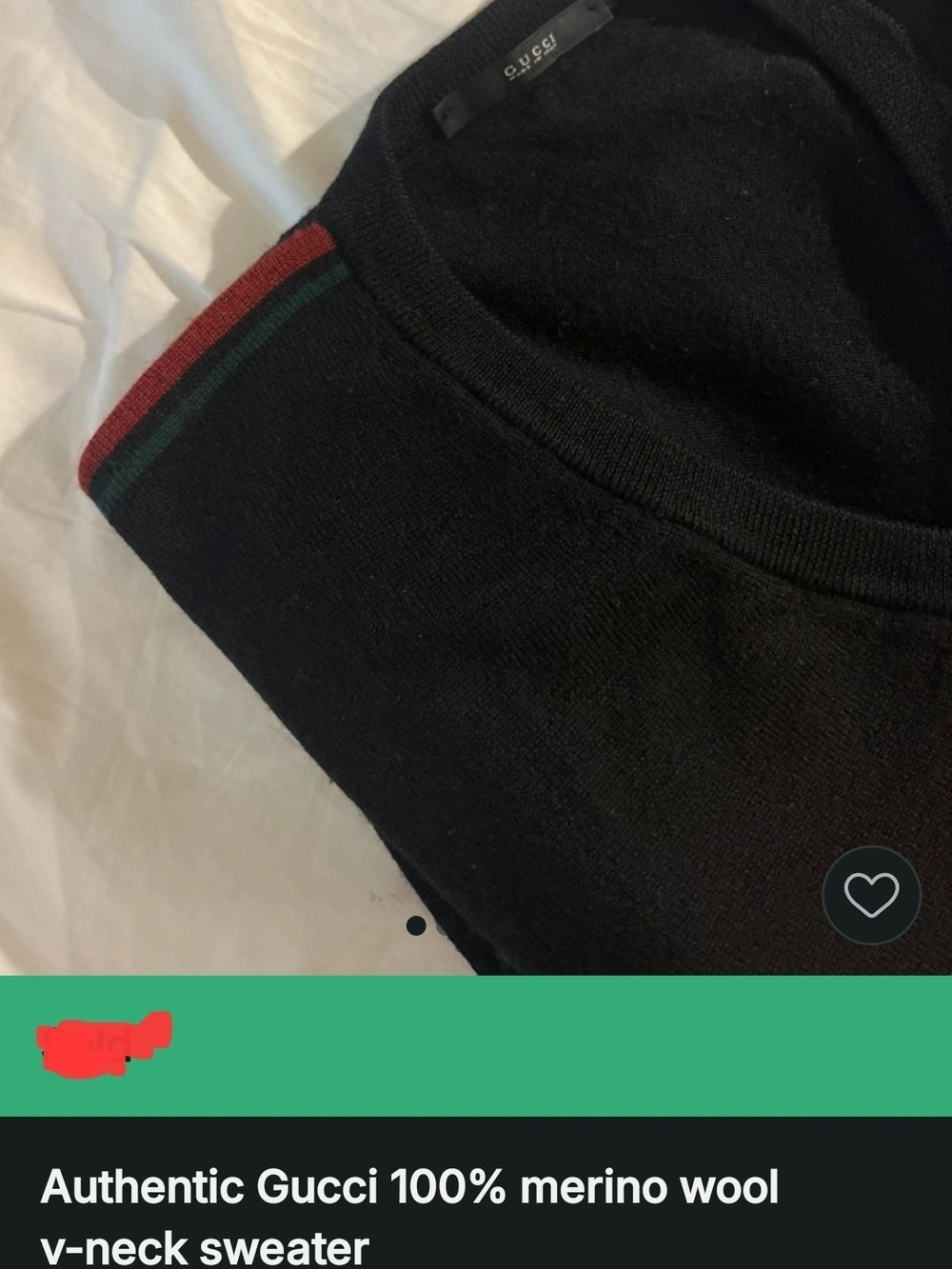 Gucci Black V-Neck Sweater with Red and Green Shoulder Stripes